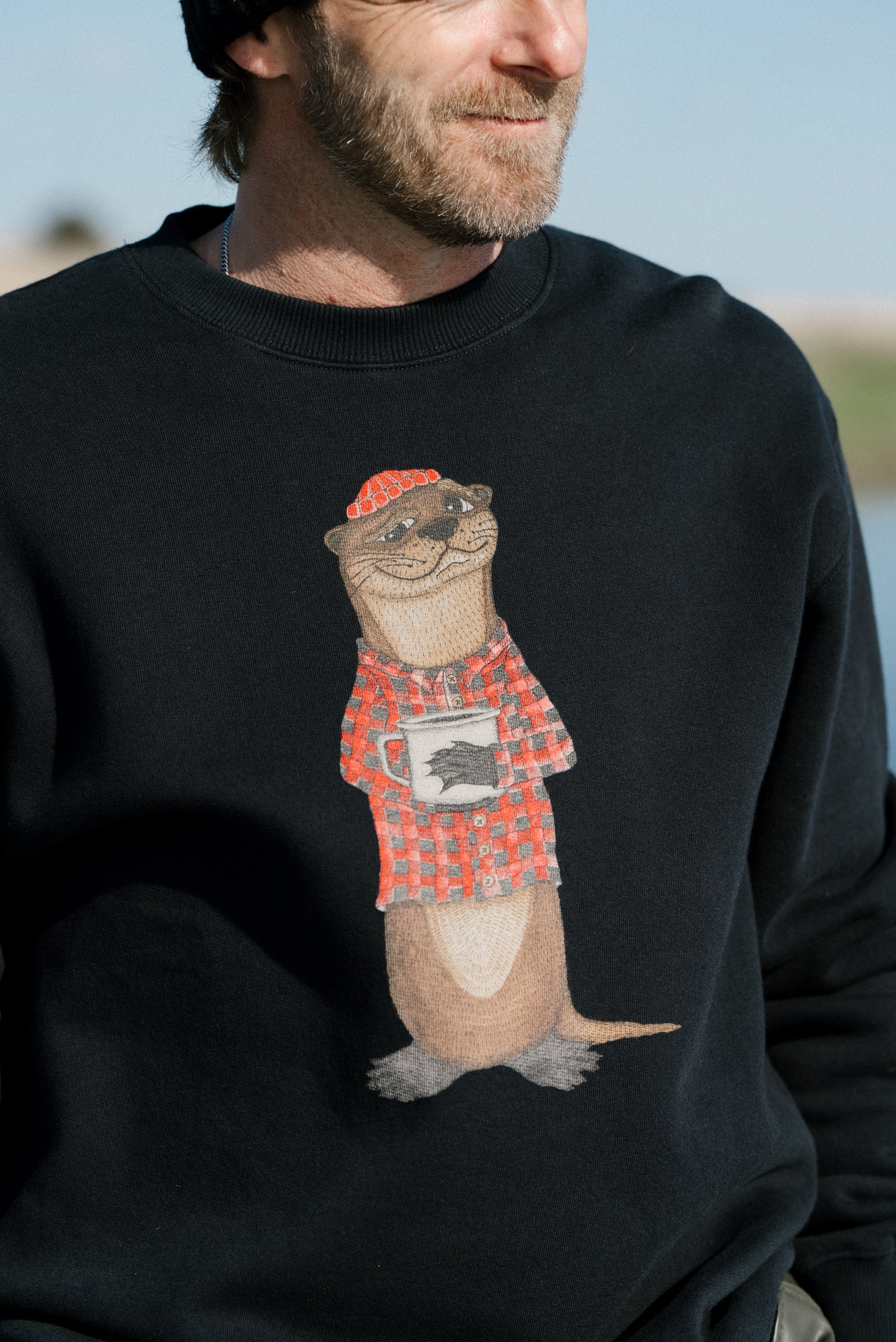 LAKOR An Otter Coffee Crewneck Sweatshirt Moonless Night