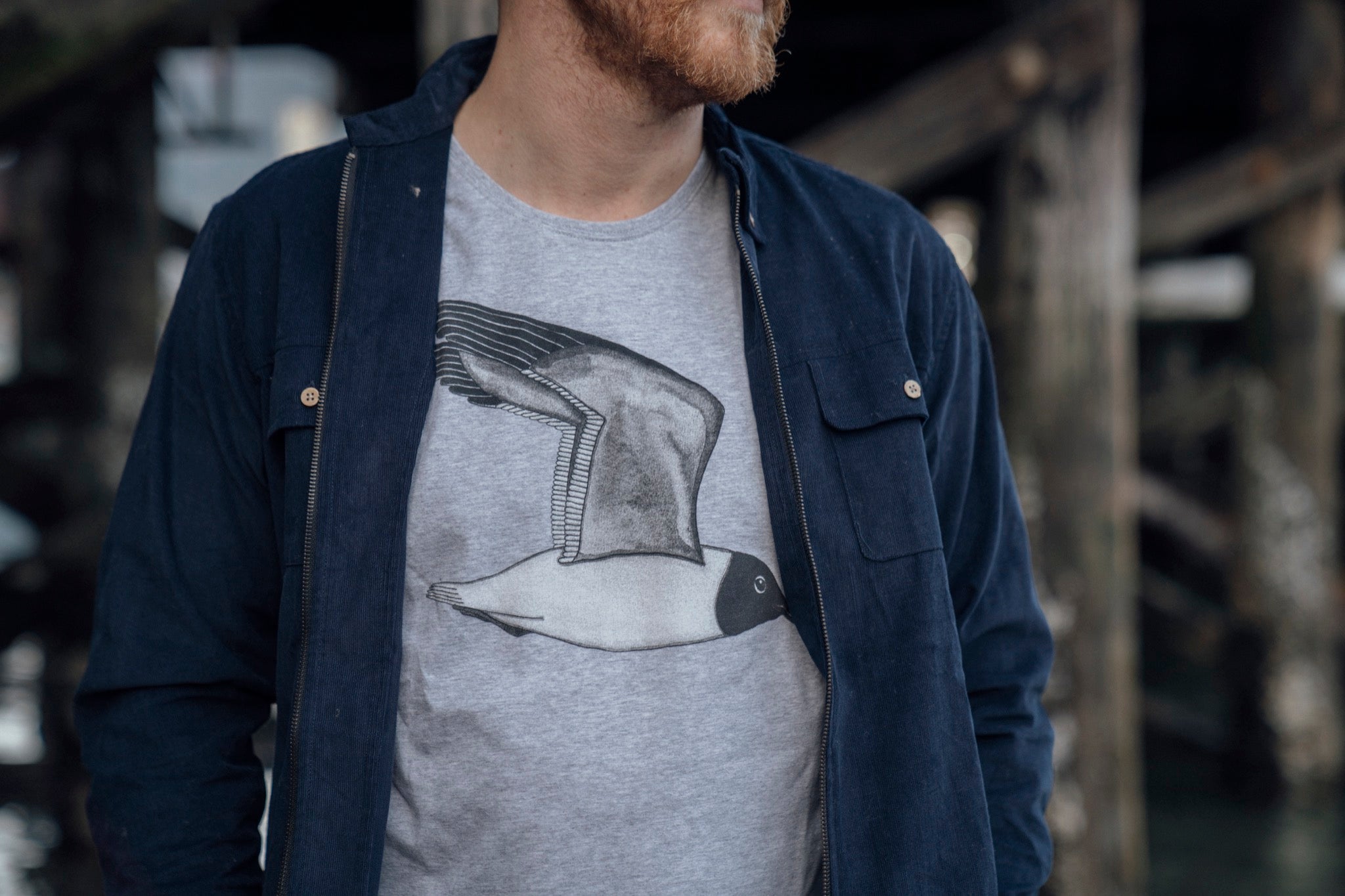 Hooded Seagull T-shirt - Light Grey Melange