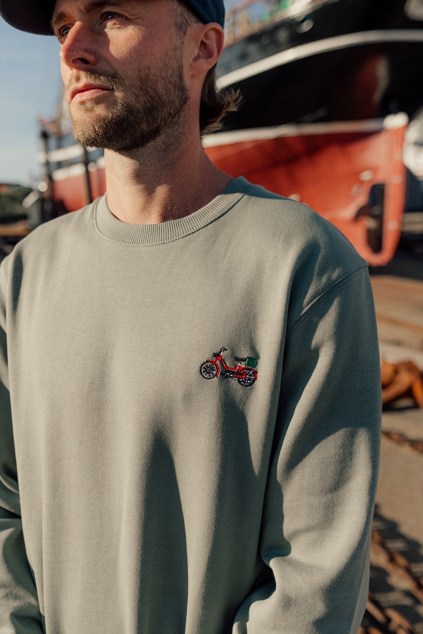 LAKOR Mini Red Maxi Crewneck Sweatshirt Sea Spray